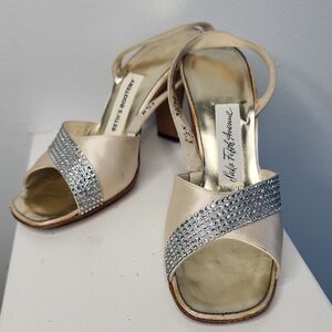 Saks Fifth Avenue Beth's Bootery Silver and Cream Heels Size 6.5